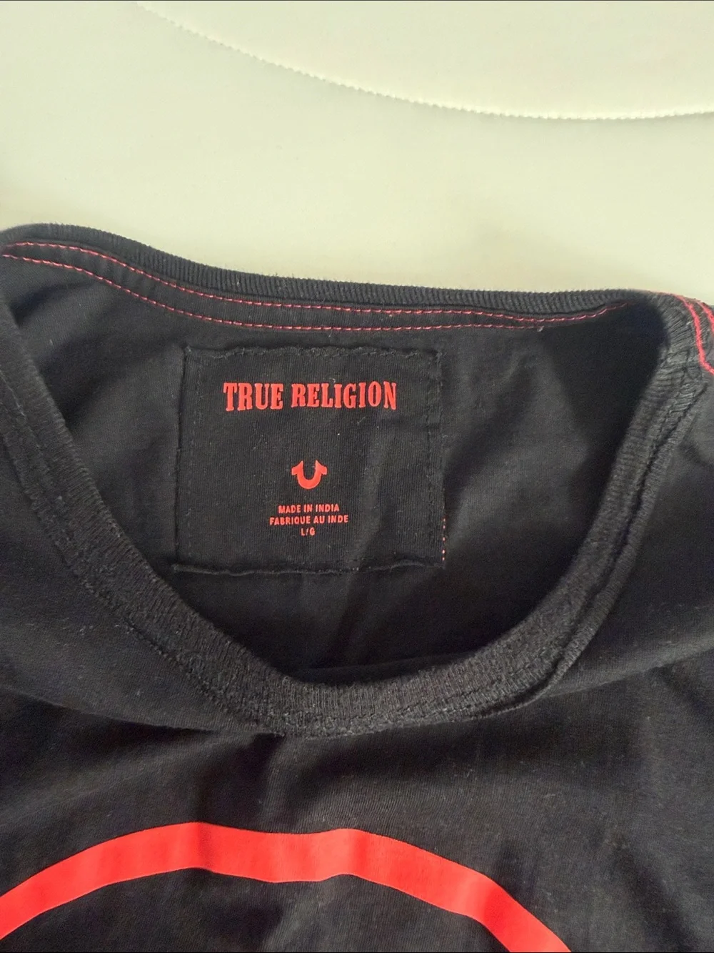 True Religion Black Short Sleeve Tee with Red Buddha Motif